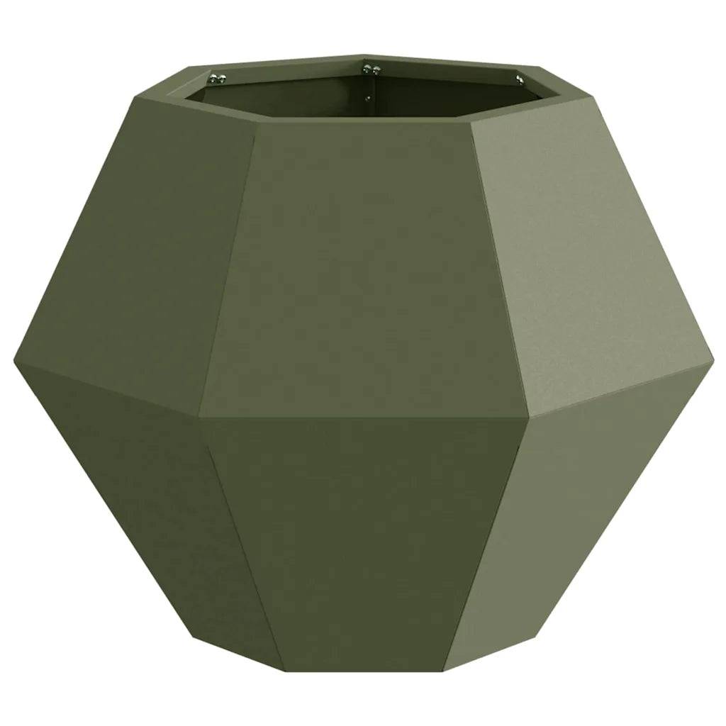 Helloshop26 - Lot de 2 jardinières rectangulaires élégantes extérieur 50 x 50 x 40 cm en acier vert olive - Image 3