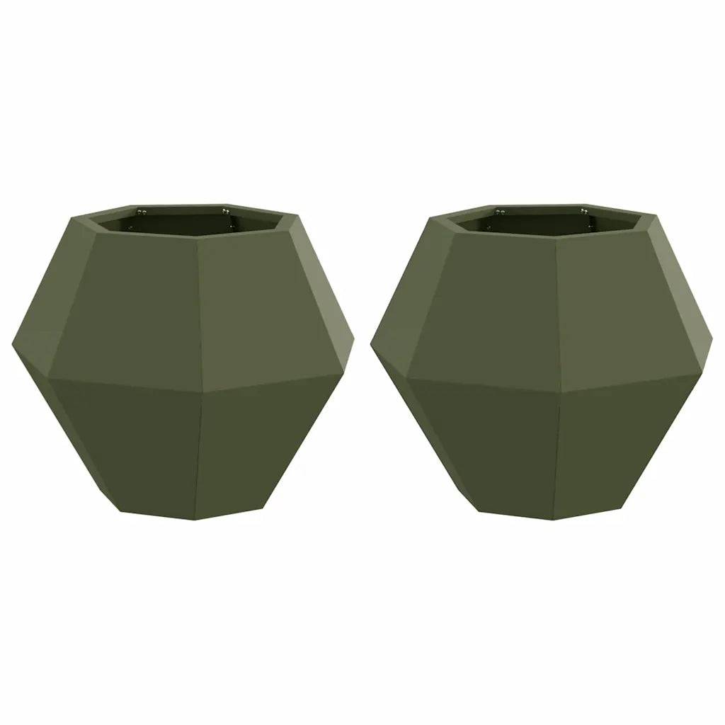 Helloshop26 - Lot de 2 jardinières rectangulaires élégantes extérieur 50 x 50 x 40 cm en acier vert olive - Image 1