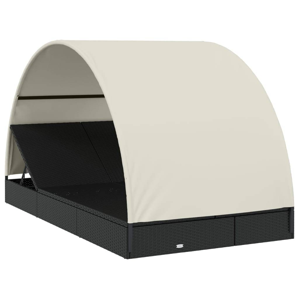 Helloshop26 - Transat chaise longue bain de soleil 2 places avec toit rond 211 x 112 x 140 cm noir - Image 2