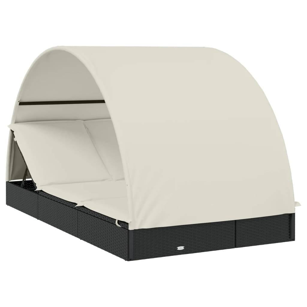 Helloshop26 - Transat chaise longue bain de soleil 2 places avec toit rond 211 x 112 x 140 cm noir - Image 1