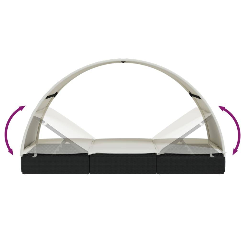 Helloshop26 - Transat chaise longue bain de soleil 2 places avec toit rond 211 x 112 x 140 cm noir - Image 6
