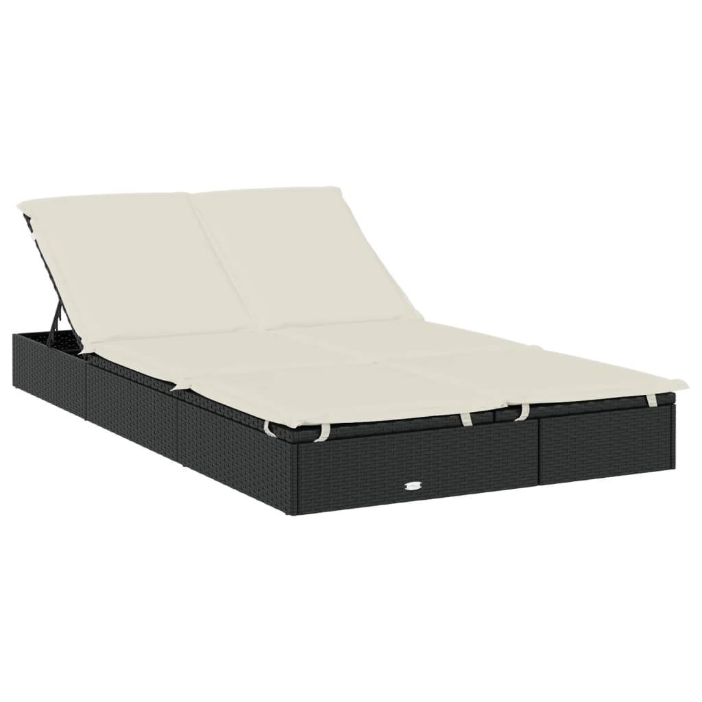 Helloshop26 - Transat chaise longue bain de soleil 2 places avec toit rond 211 x 112 x 140 cm noir - Image 3