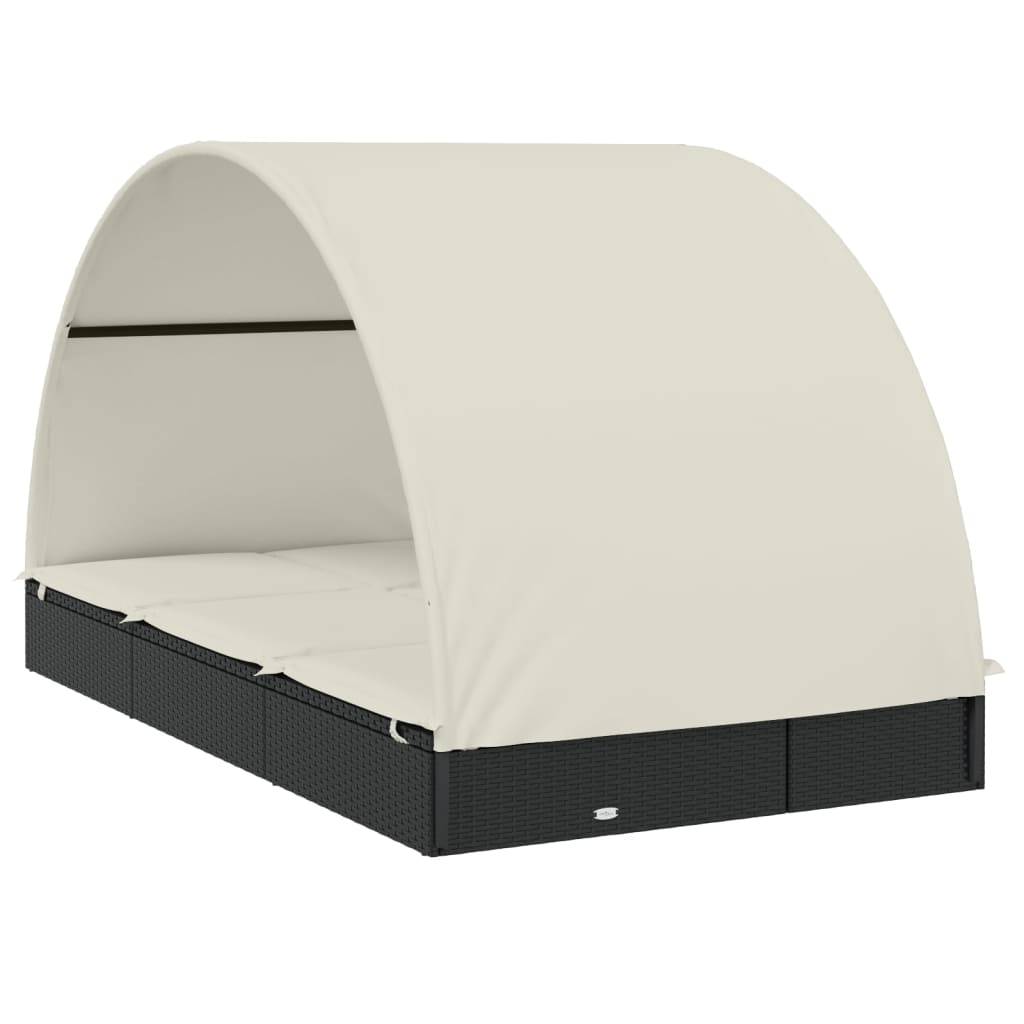 Helloshop26 - Transat chaise longue bain de soleil 2 places avec toit rond 211 x 112 x 140 cm noir - Image 4