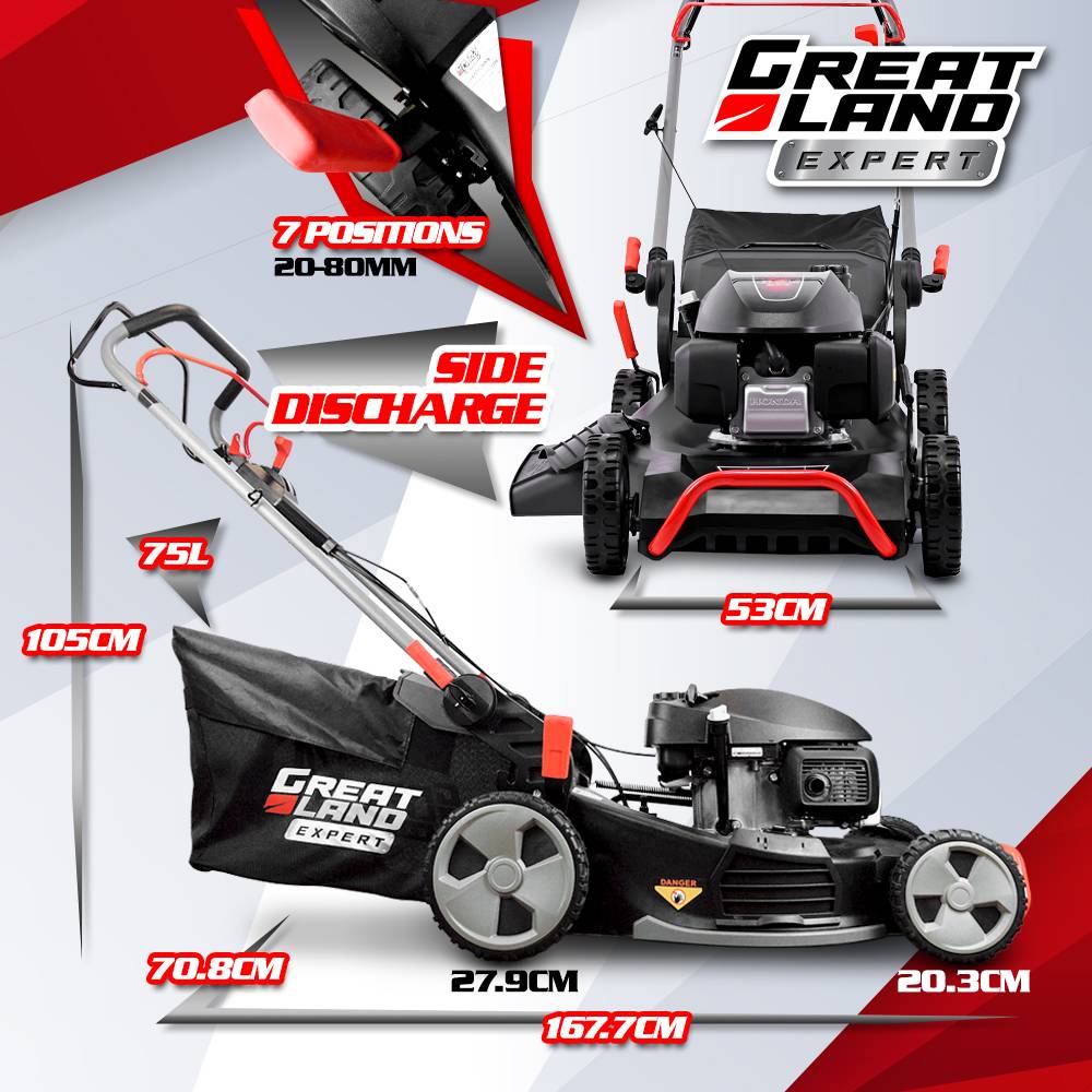 Greatland - Tondeuse thermique tractée 202CC avec moteur Honda, mulching, éjection latérale et vitesse variable. - Image 4