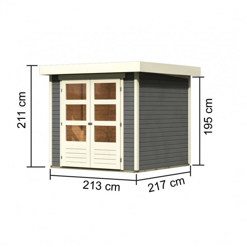 Abri de jardin en bois massif 4,62m² gris terre avec double porte vitrée Karibu Askola 2 - Image 3