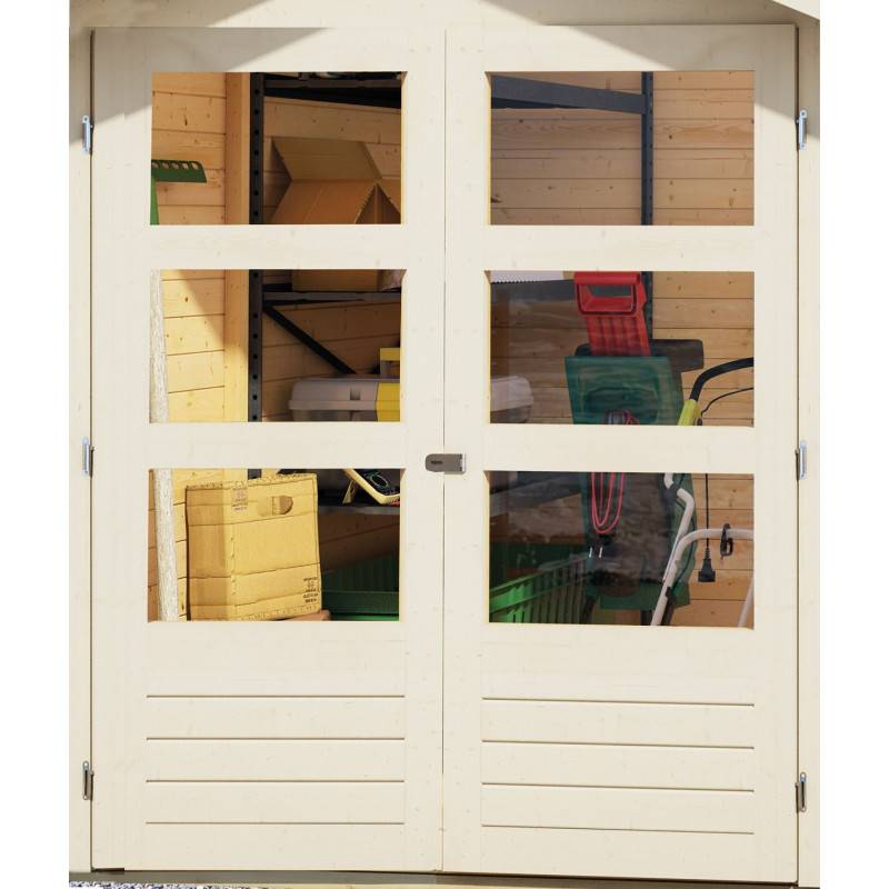 Abri de jardin en bois massif 4,62m² gris terre avec double porte vitrée Karibu Askola 2 - Image 6