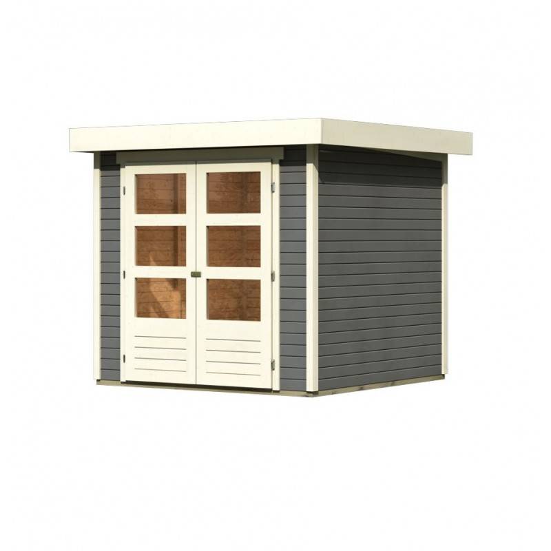 Abri de jardin en bois massif 4,62m² gris terre avec double porte vitrée Karibu Askola 2 - Image 4