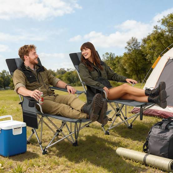 Lot de 2 chaises camping pliantes métal Oxford avec repose-pieds porte-gobelet gris - ComfortXL Outdoor Living - Image 4