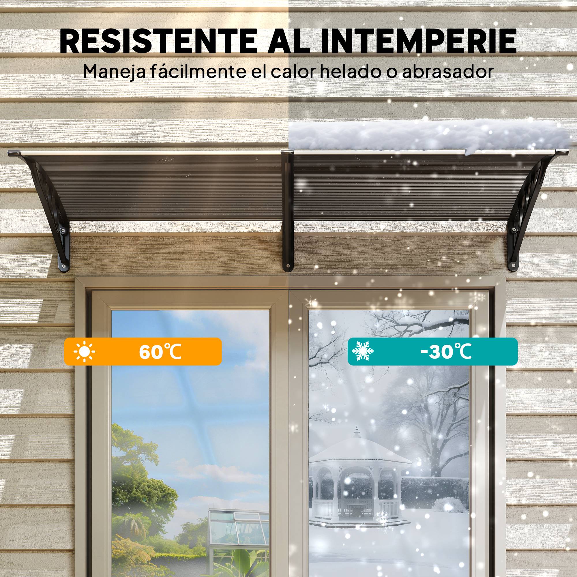 Store extérieur de protection solaire et imperméable 196 x 75 x 23 cm avec revêtement en polycarbonate pour portes et fenêtres, noir - Image 8