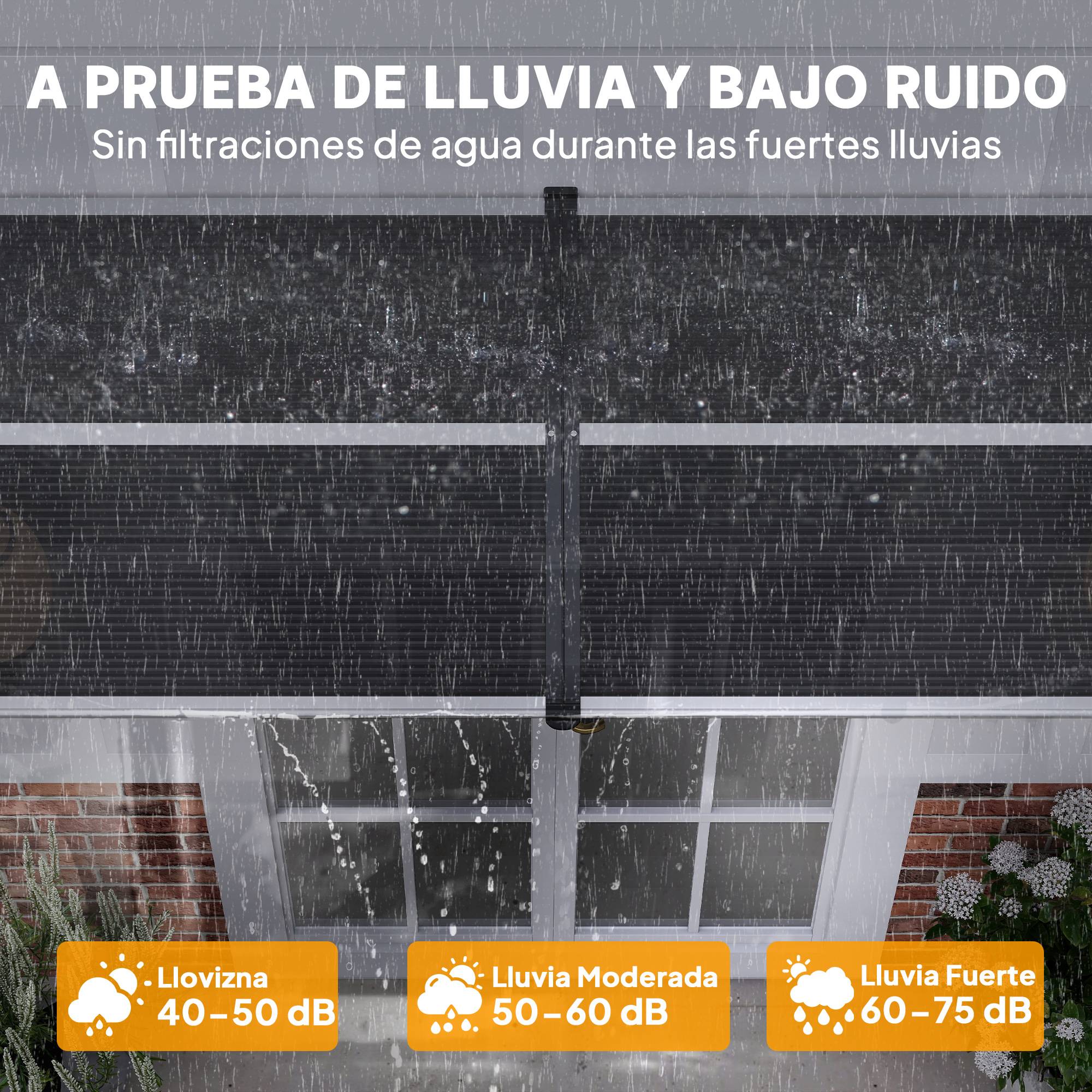 Store extérieur de protection solaire et imperméable 196 x 75 x 23 cm avec revêtement en polycarbonate pour portes et fenêtres, noir - Image 7