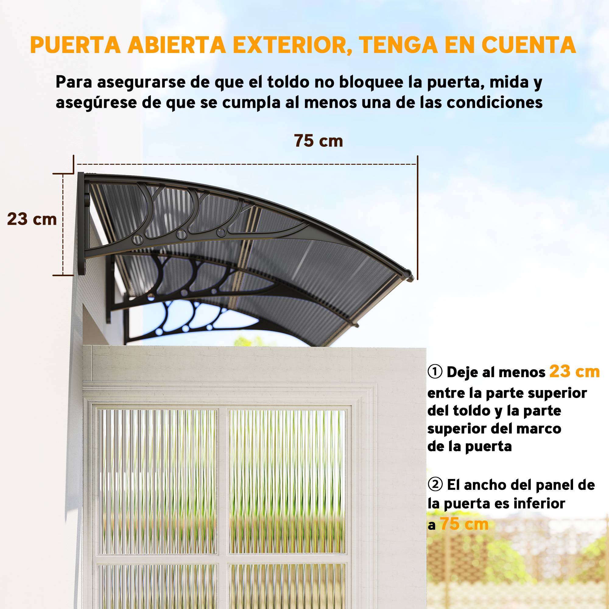 Store extérieur de protection solaire et imperméable 196 x 75 x 23 cm avec revêtement en polycarbonate pour portes et fenêtres, noir - Image 9