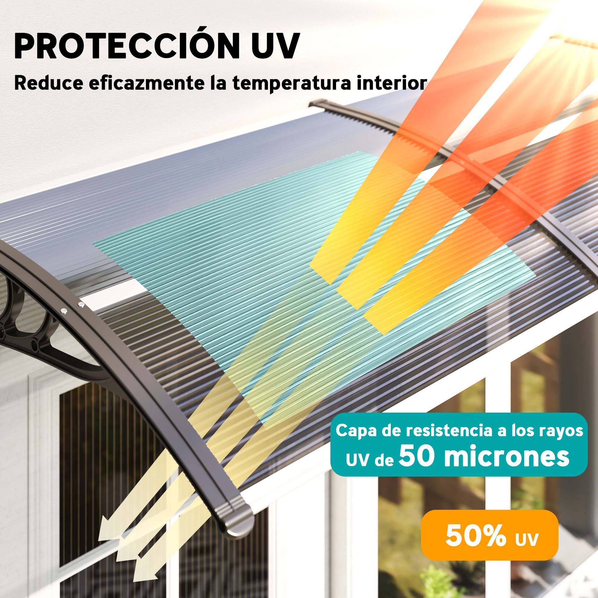 Store extérieur de protection solaire et imperméable 196 x 75 x 23 cm avec revêtement en polycarbonate pour portes et fenêtres, noir - Image 6