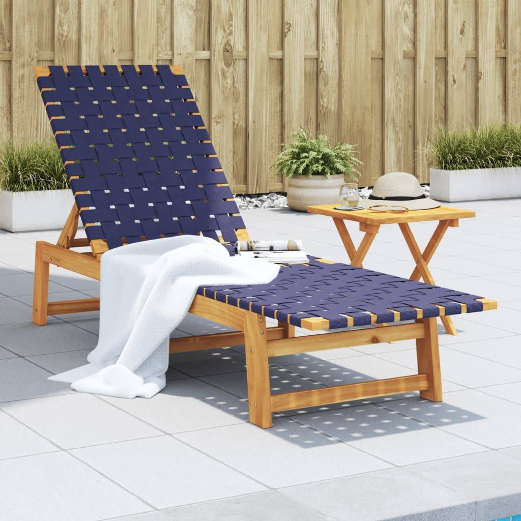 Maison Chic - Bain de soleil - Transats - Chaises longues bleu foncé bois d'acacia solide et tissu - MEUBLE PRO - Image 2