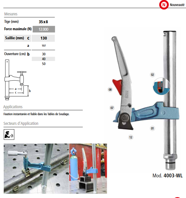 Serre-joint à levier pour table de soudage 4003-WL 35x8 mm URKO 28 mm, 30 cm - 1546030 - Image 2