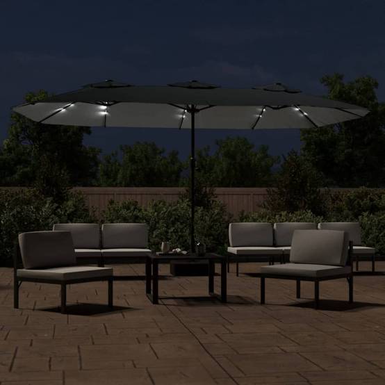 Parasol de jardin à double tête avec LED anthracite 449 x 265 x 245 cm - PANGIVO - Image 2