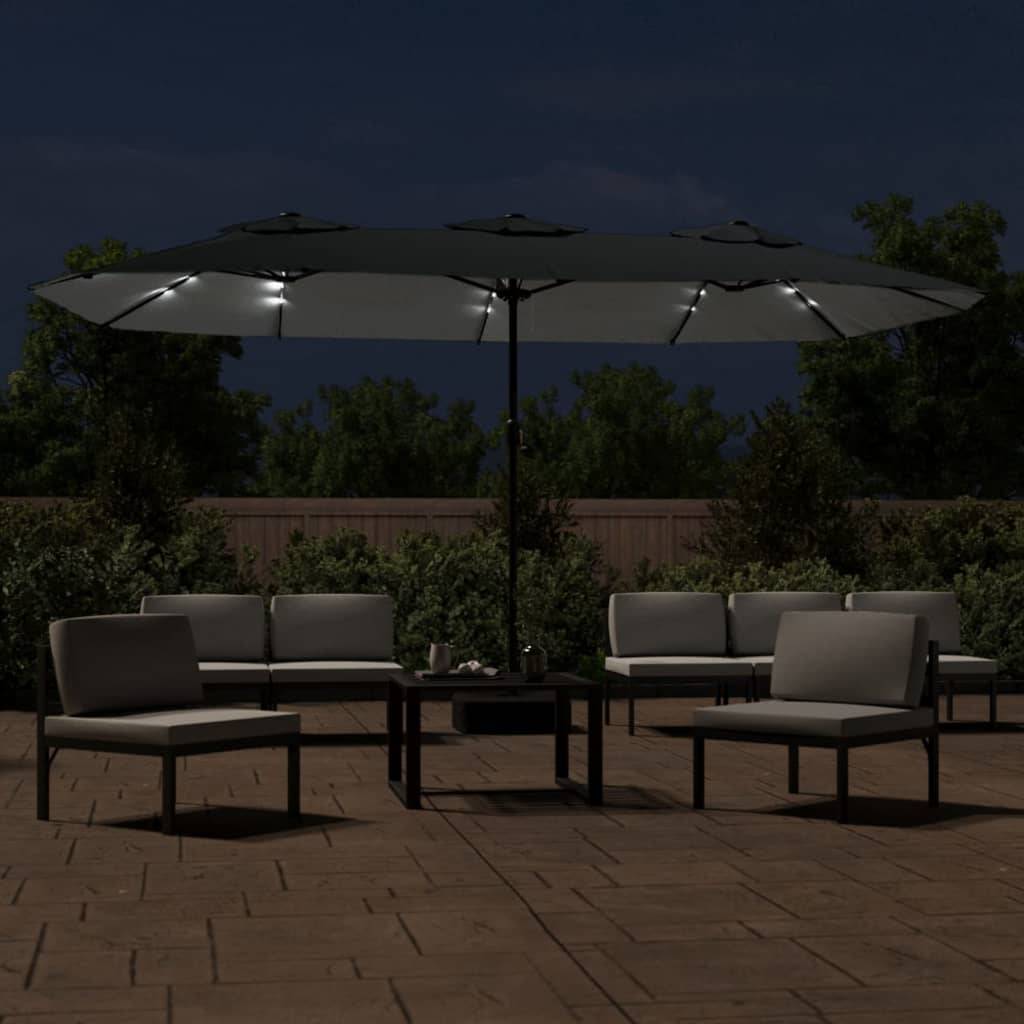 Parasol de jardin à double tête avec LED anthracite 449 x 265 x 245 cm - PANGIVO - Image 2