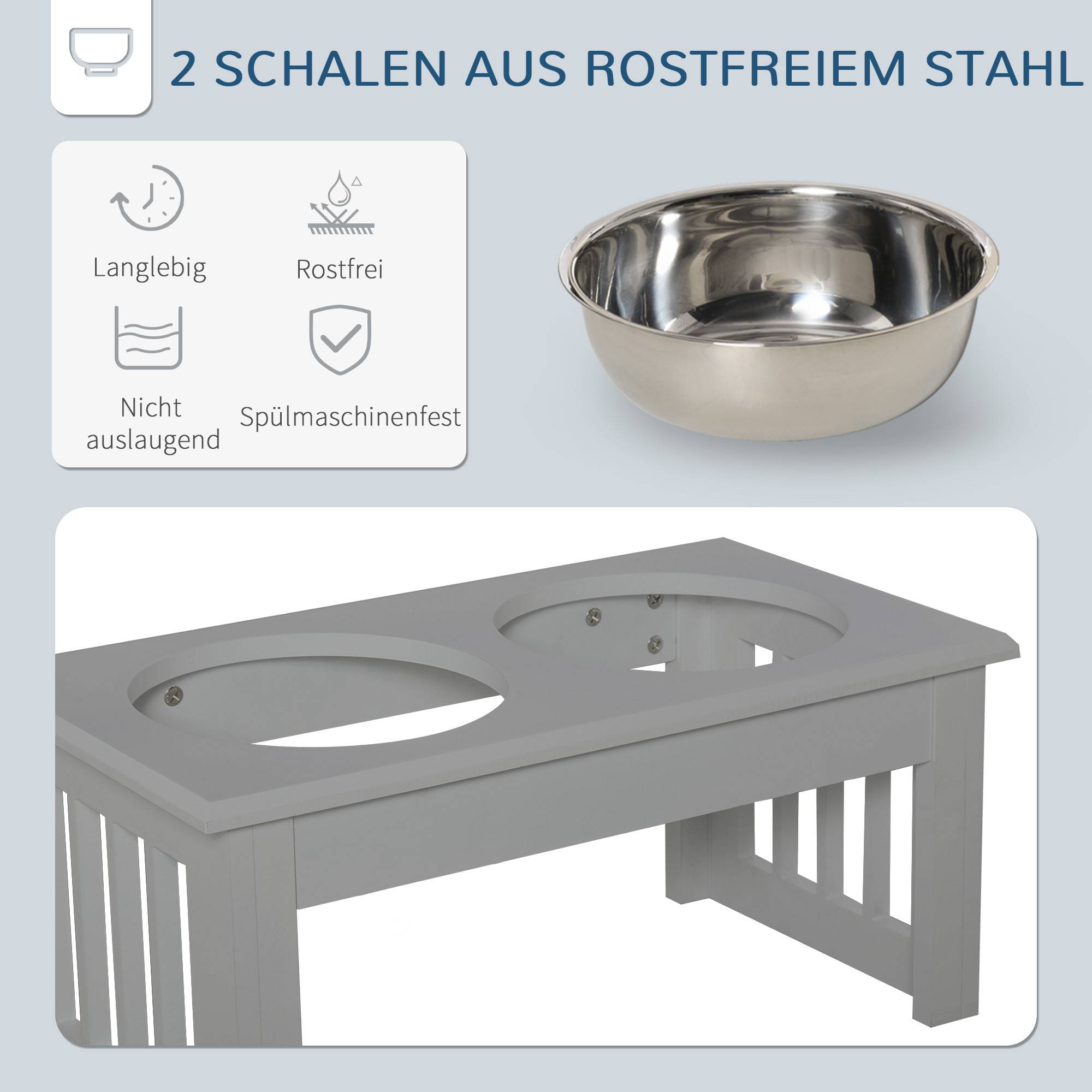 Support de gamelles MDF et inox gris 44 x 24 x 15 cm - PANGIVO - Image 7