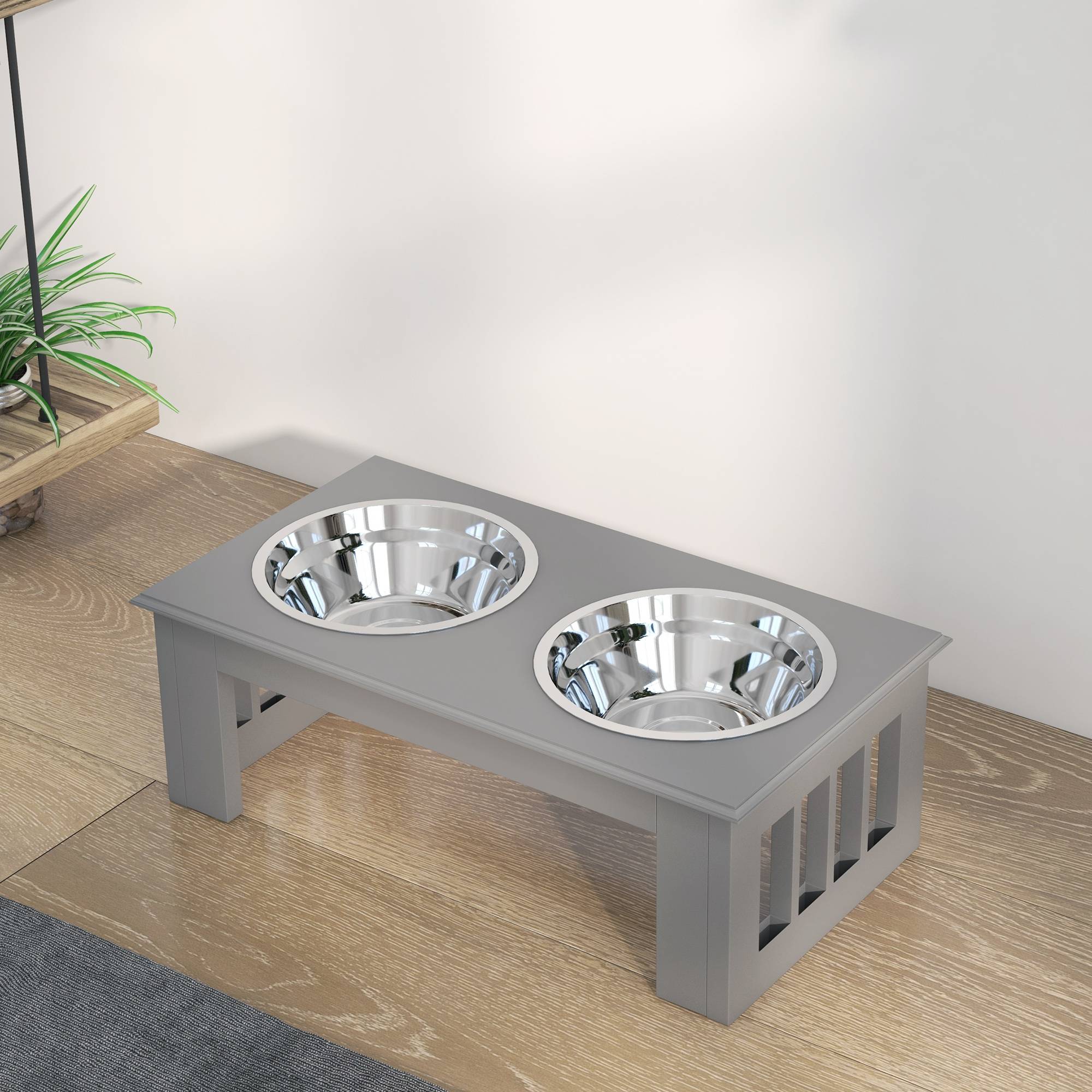 Support de gamelles MDF et inox gris 44 x 24 x 15 cm - PANGIVO - Image 10