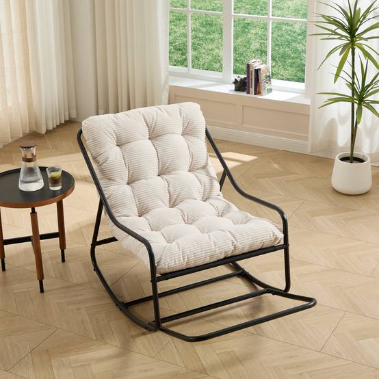 Fauteuil à bascule acier velours jardin salon balancement ajustable 116x75x82cm blanc - ComfortXL Outdoor Living - Image 1