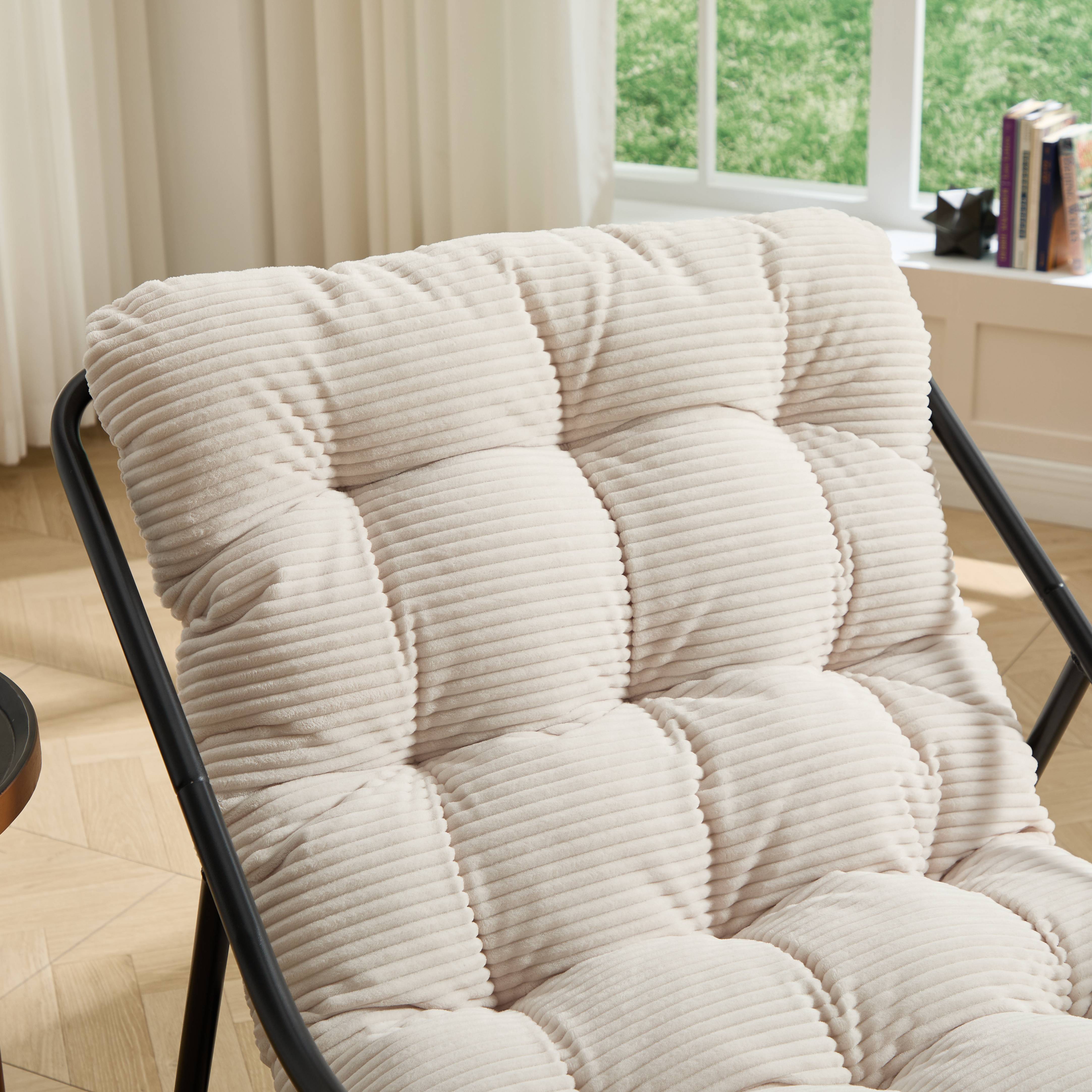 Fauteuil à bascule acier velours jardin salon balancement ajustable 116x75x82cm blanc - ComfortXL Outdoor Living - Image 3