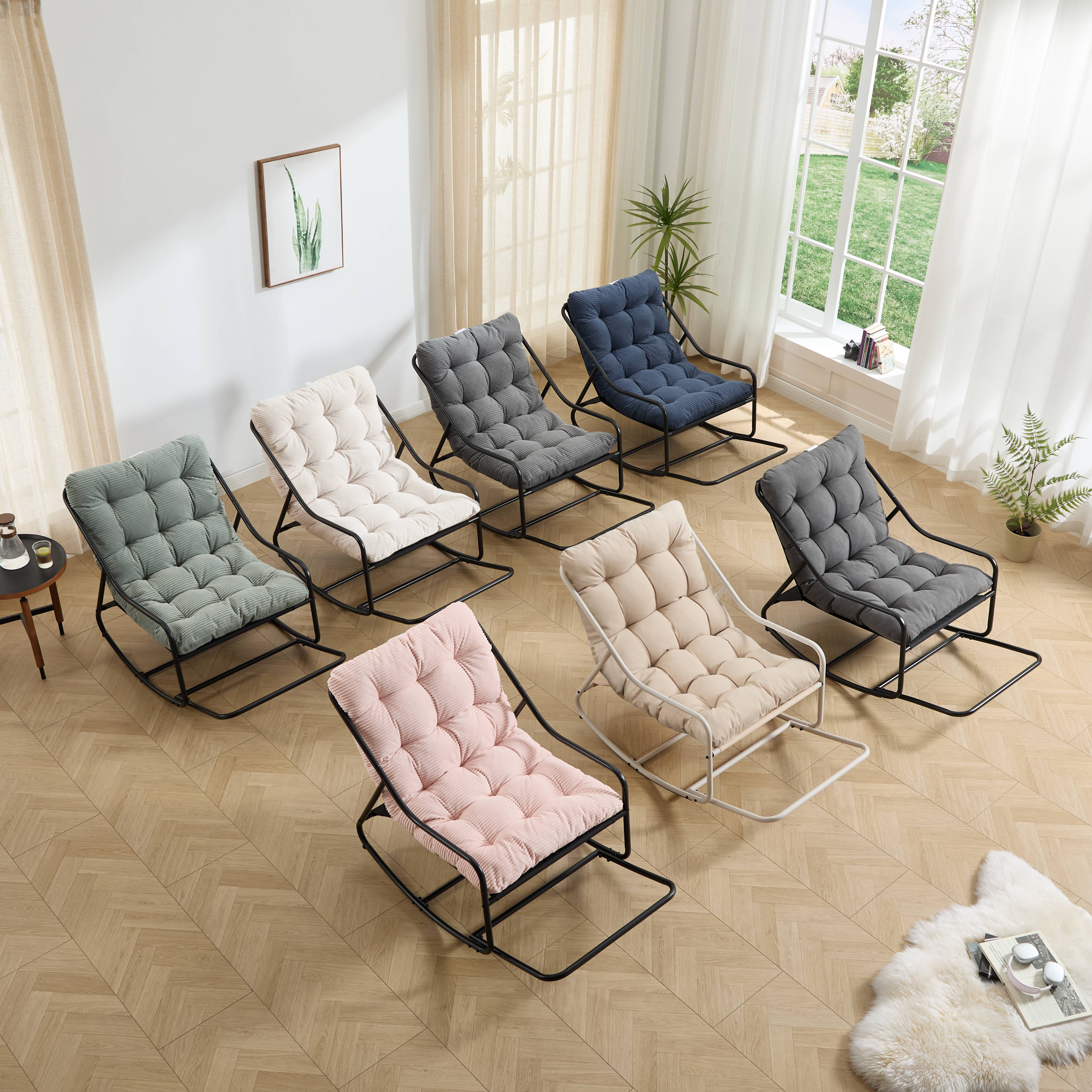 Fauteuil à bascule acier velours jardin salon balancement ajustable 116x75x82cm blanc - ComfortXL Outdoor Living - Image 9