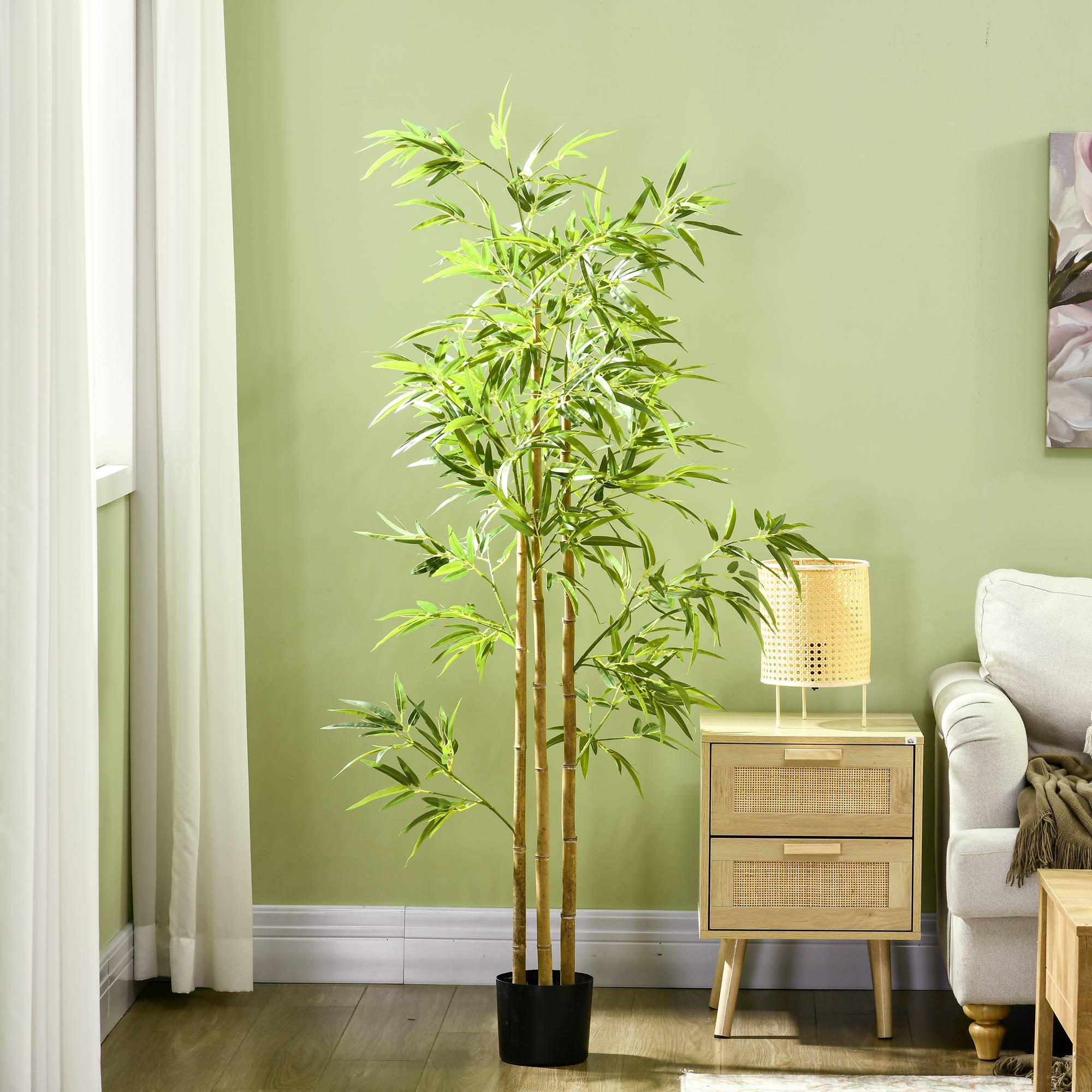 Plante artificielle Bambou arbre artificiel hauteur 180 cm avec pot, décoration interieur, très réaliste - Image 9