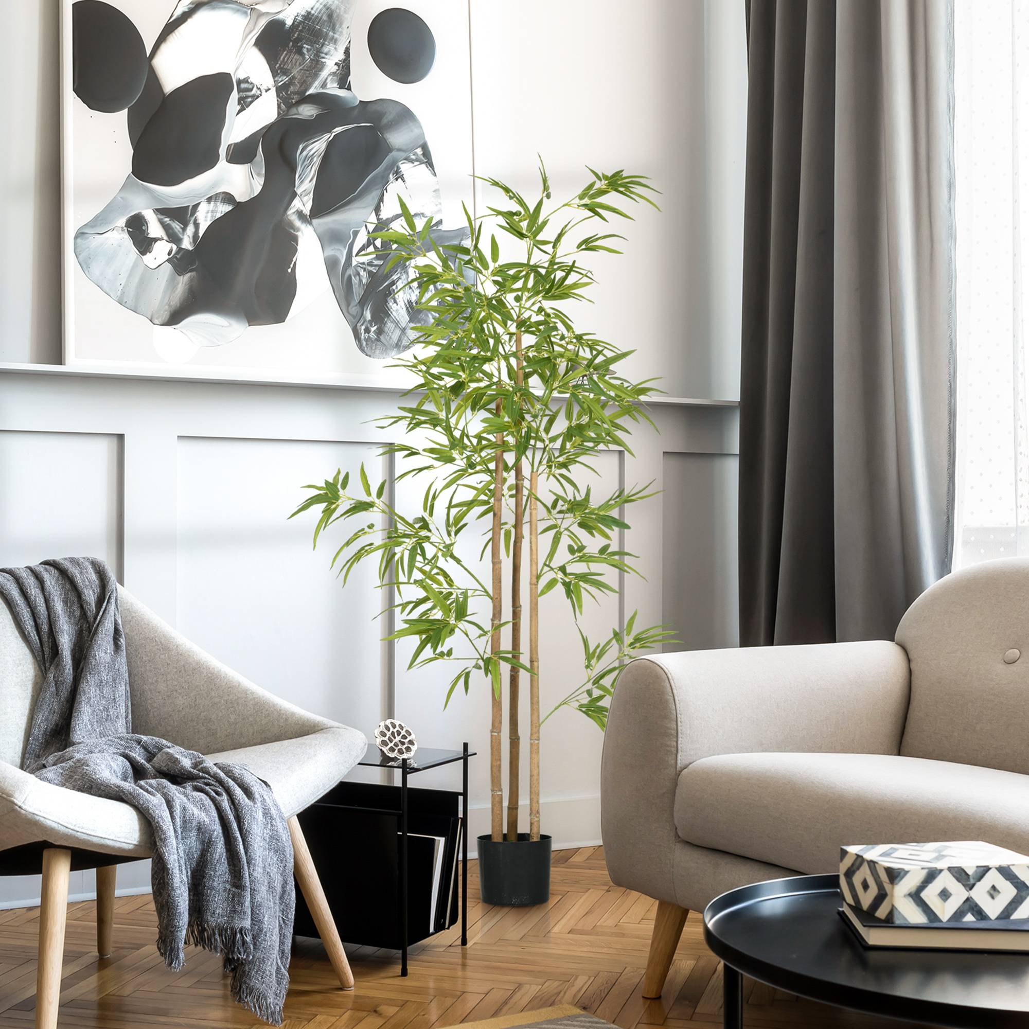 Plante artificielle Bambou arbre artificiel hauteur 180 cm avec pot, décoration interieur, très réaliste - Image 3