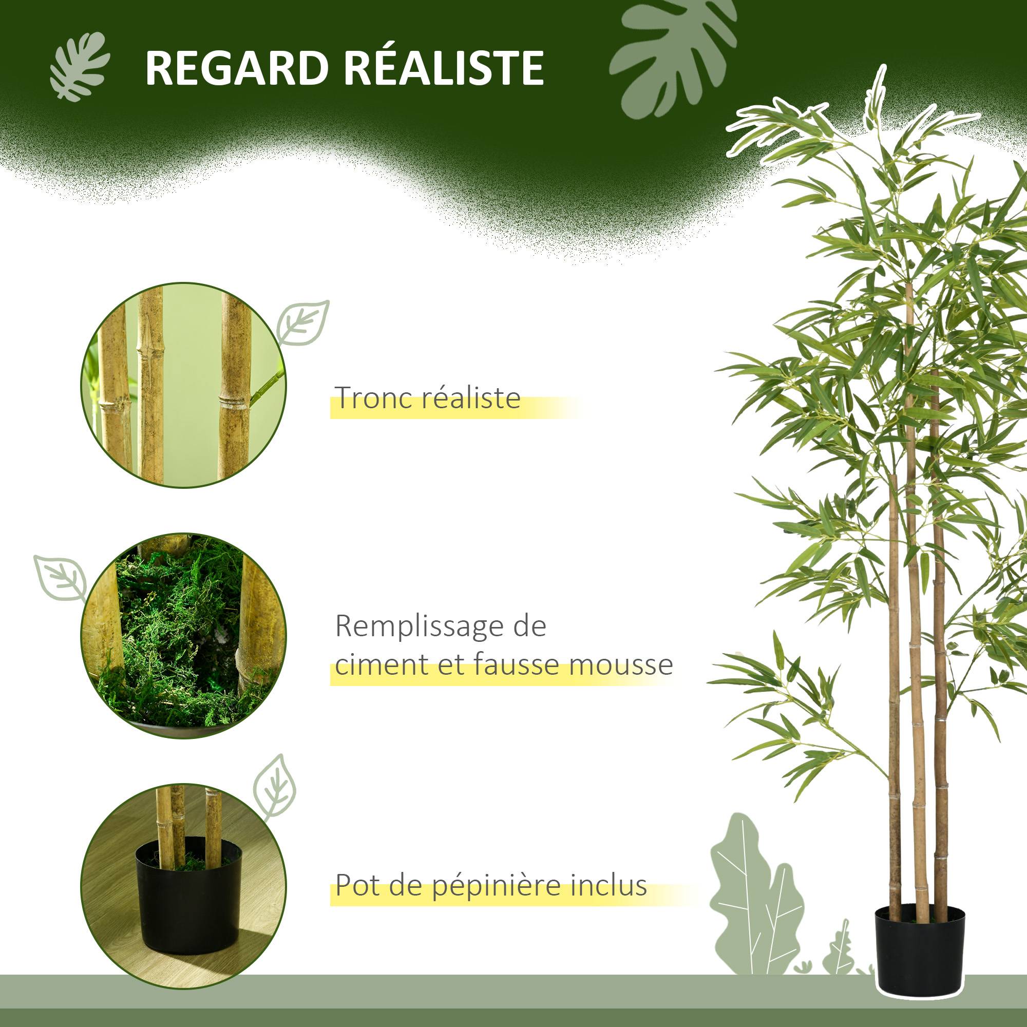 Plante artificielle Bambou arbre artificiel hauteur 180 cm avec pot, décoration interieur, très réaliste - Image 7