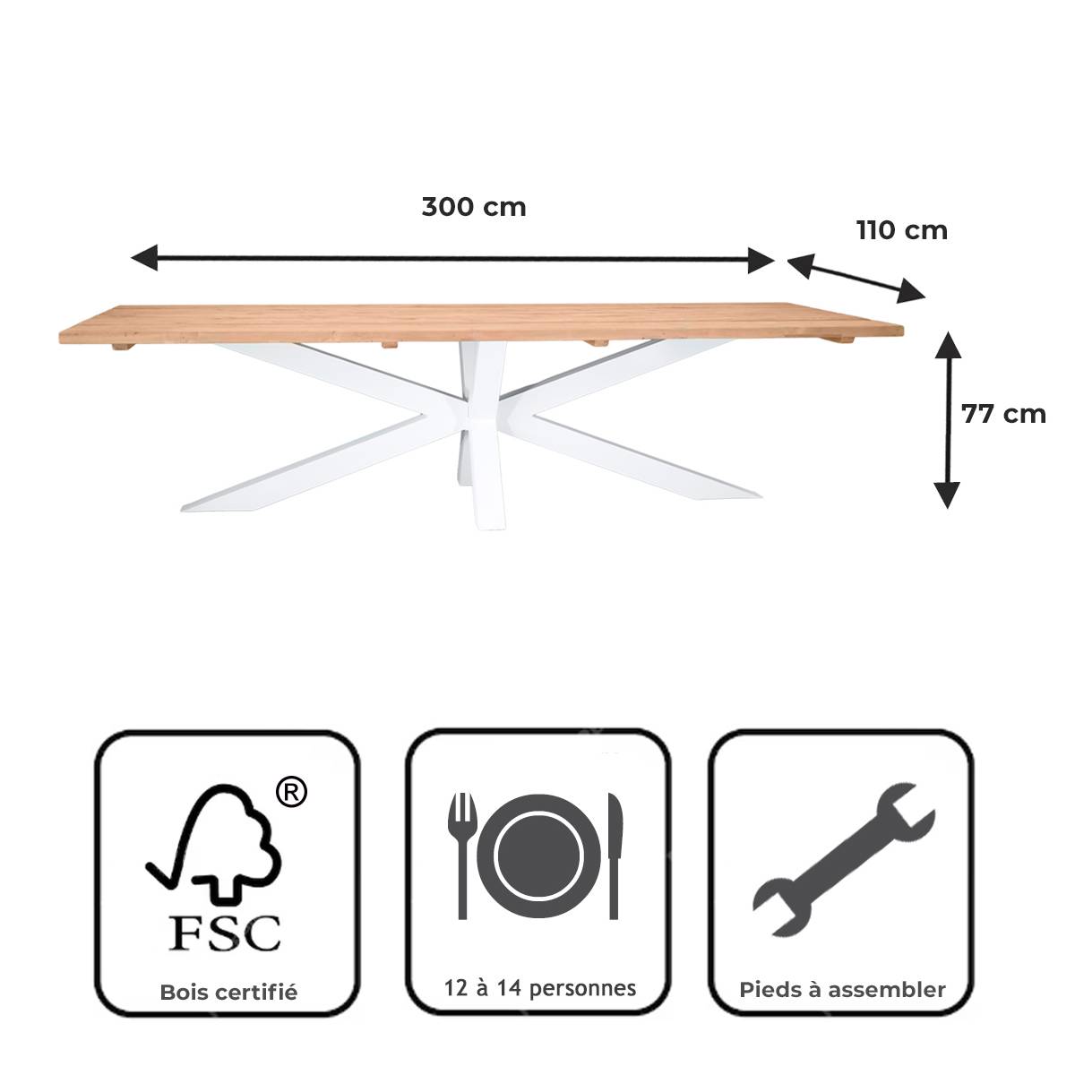 Table métal blanc et teck recyclé 300 cm, Conceptual - Gecko Jardin - Image 9