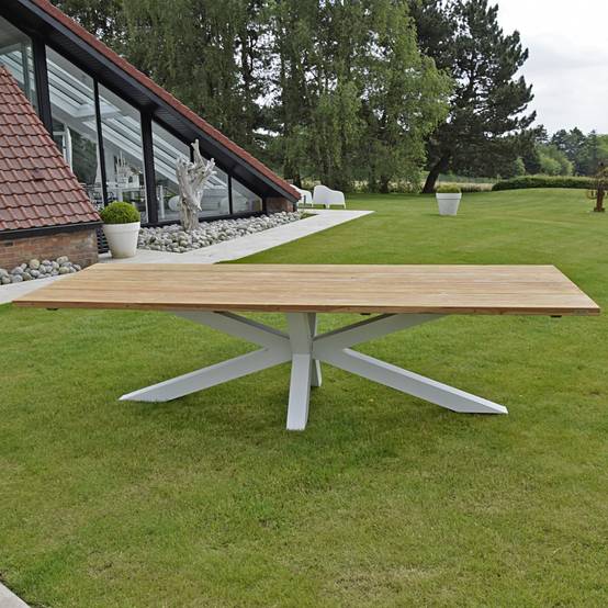Table métal blanc et teck recyclé 300 cm, Conceptual - Gecko Jardin - Image 6