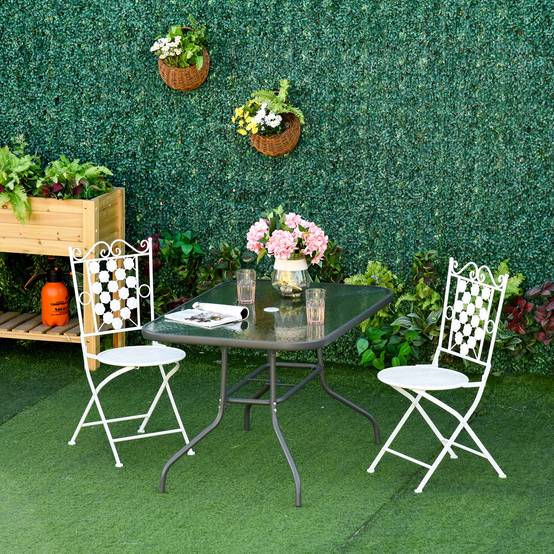 Table de Jardin Rectangulaire Métal Verre Trempé Trou Parasol 120x80cm - ComfortXL Outdoor Living - Image 3