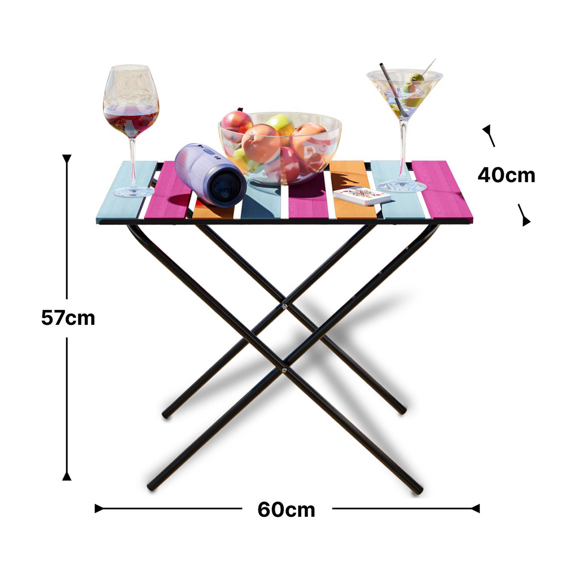 Table pliante de jardin Cavallino métal bois de pin 60 x 40 x 57 cm noir multicolore [en.casa] - Image 7