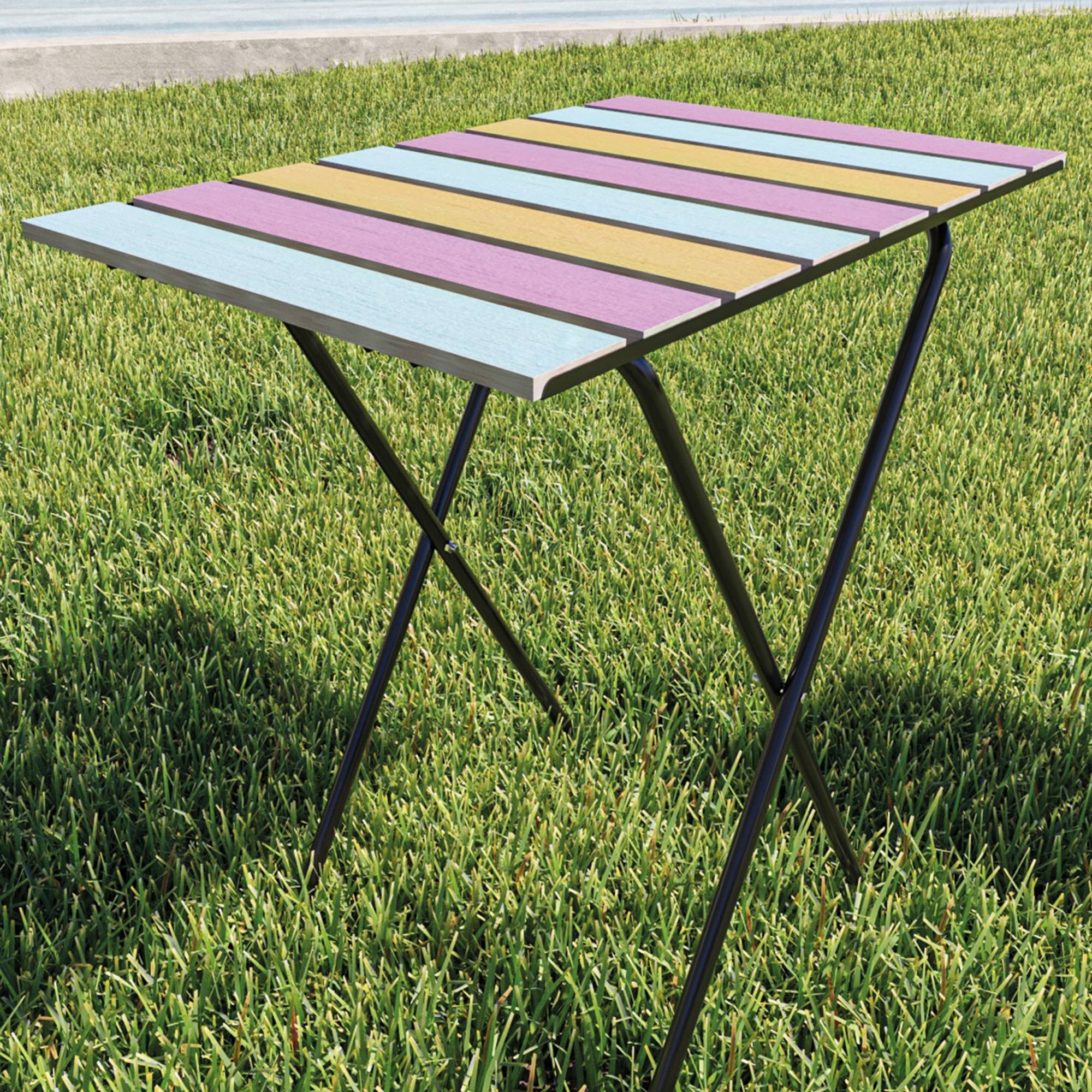 Table pliante de jardin Cavallino métal bois de pin 60 x 40 x 57 cm noir multicolore [en.casa] - Image 5
