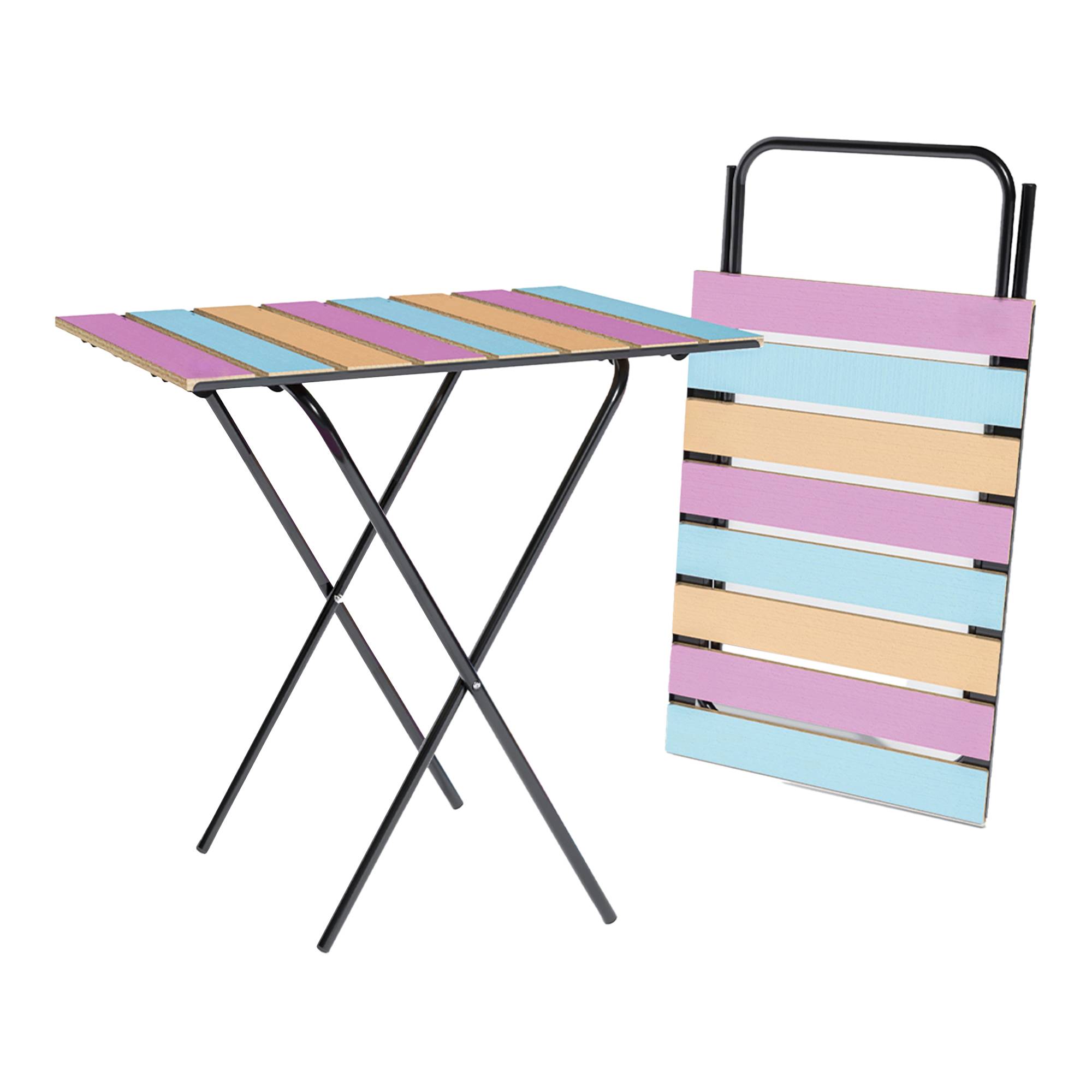 Table pliante de jardin Cavallino métal bois de pin 60 x 40 x 57 cm noir multicolore [en.casa] - Image 8