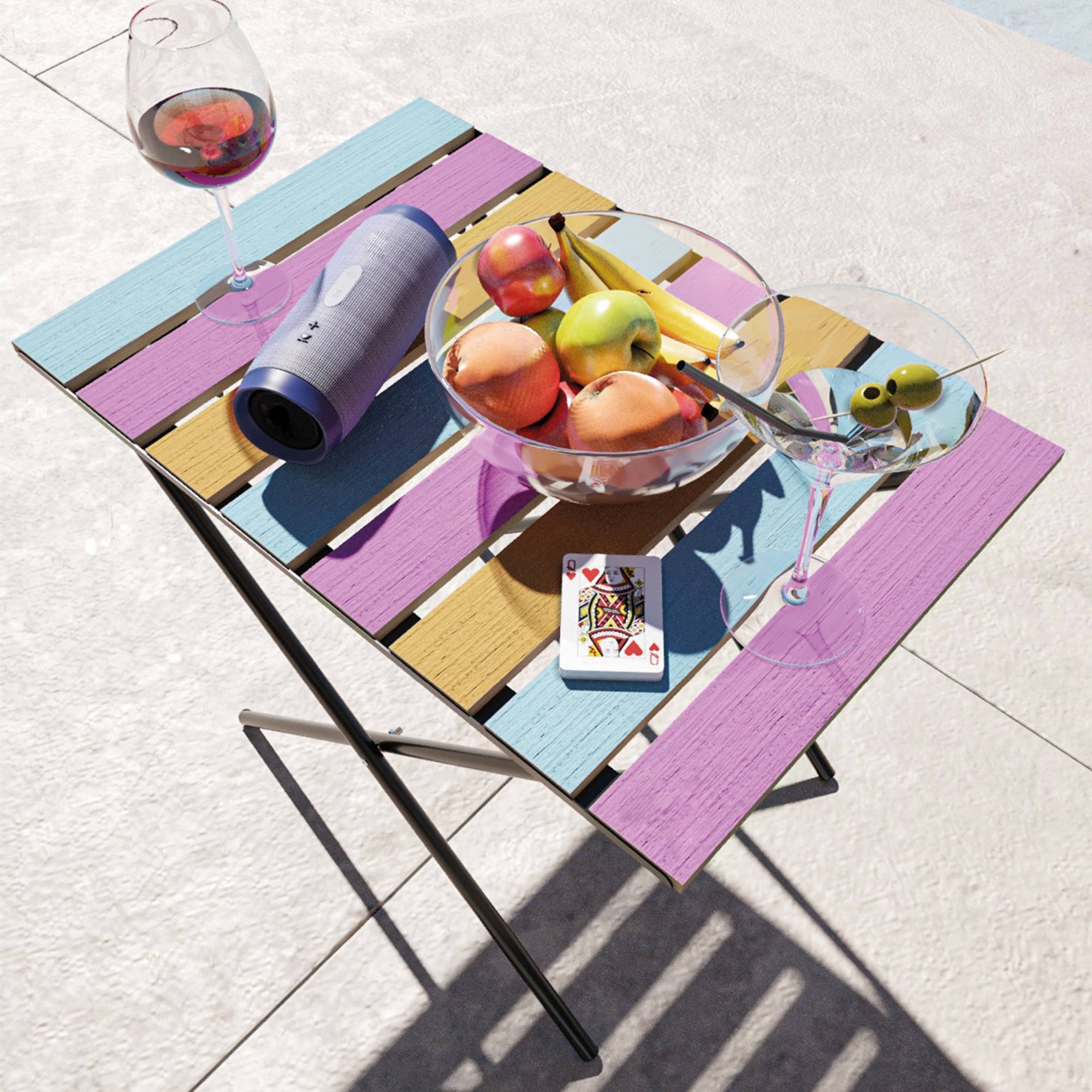 Table pliante de jardin Cavallino métal bois de pin 60 x 40 x 57 cm noir multicolore [en.casa] - Image 3