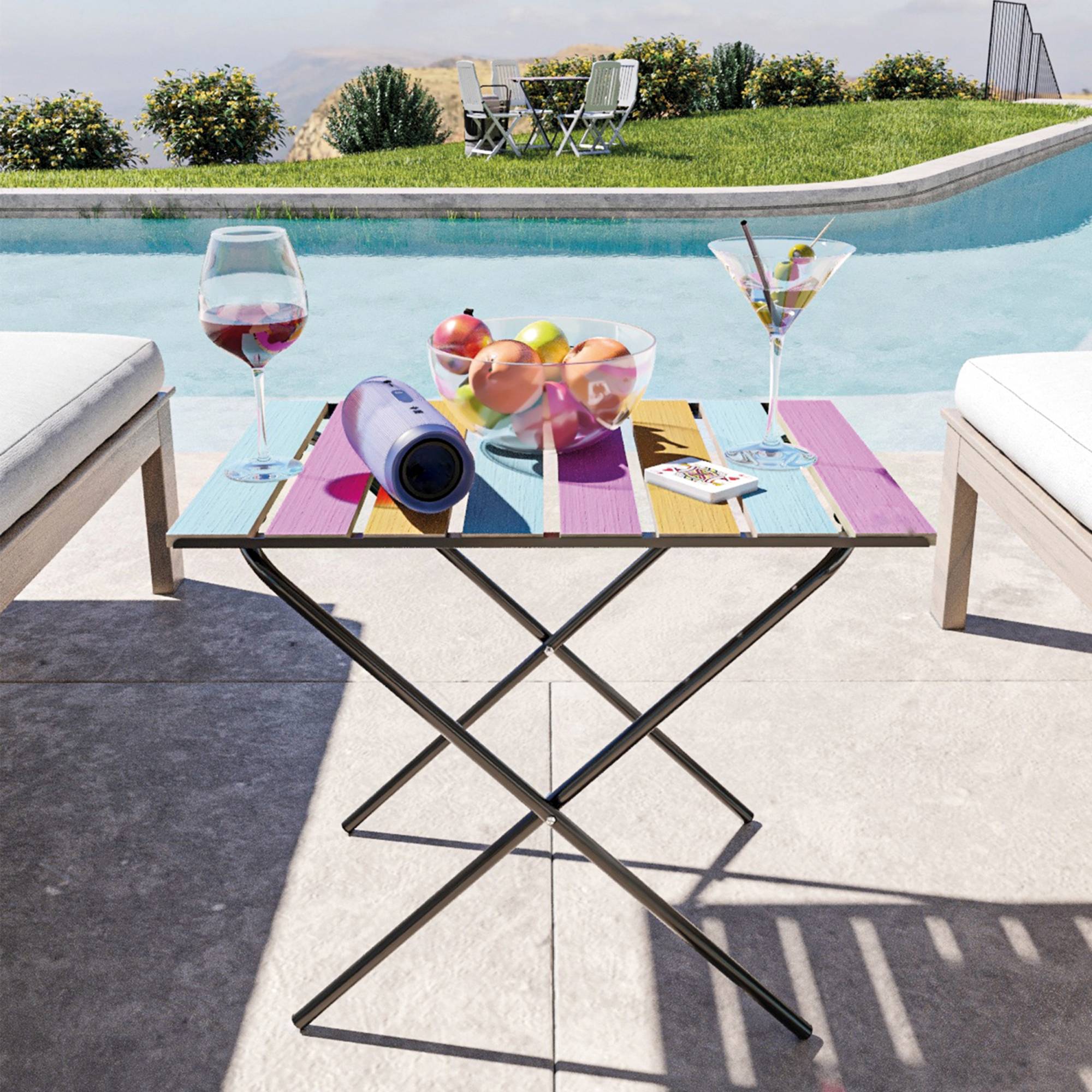 Table pliante de jardin Cavallino métal bois de pin 60 x 40 x 57 cm noir multicolore [en.casa] - Image 2
