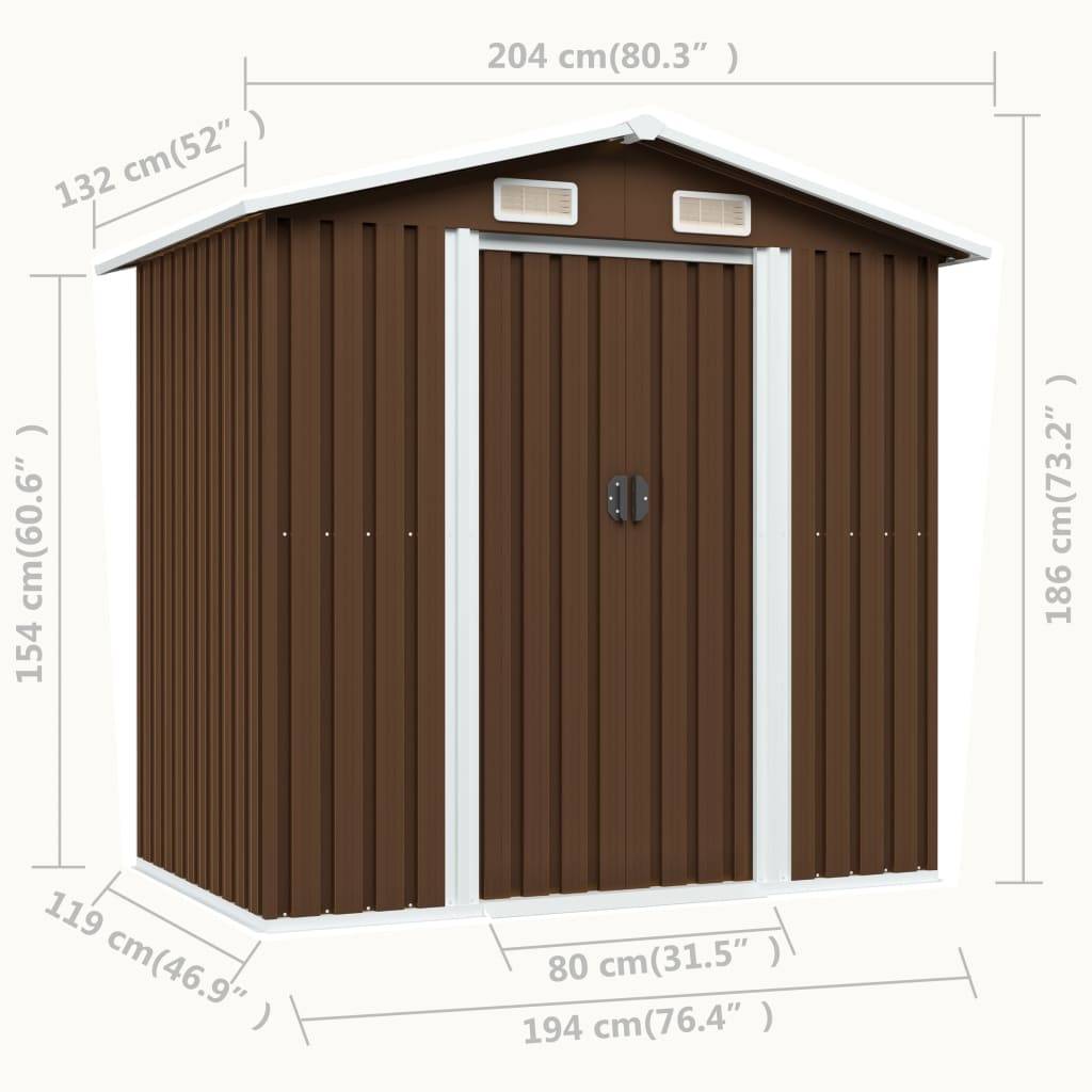 Abri de jardin 2.69m² - Cabane de jardin - Abri de stockage pour jardin Marron 204x132x186 cm Acier MAISON CHIC - Image 8