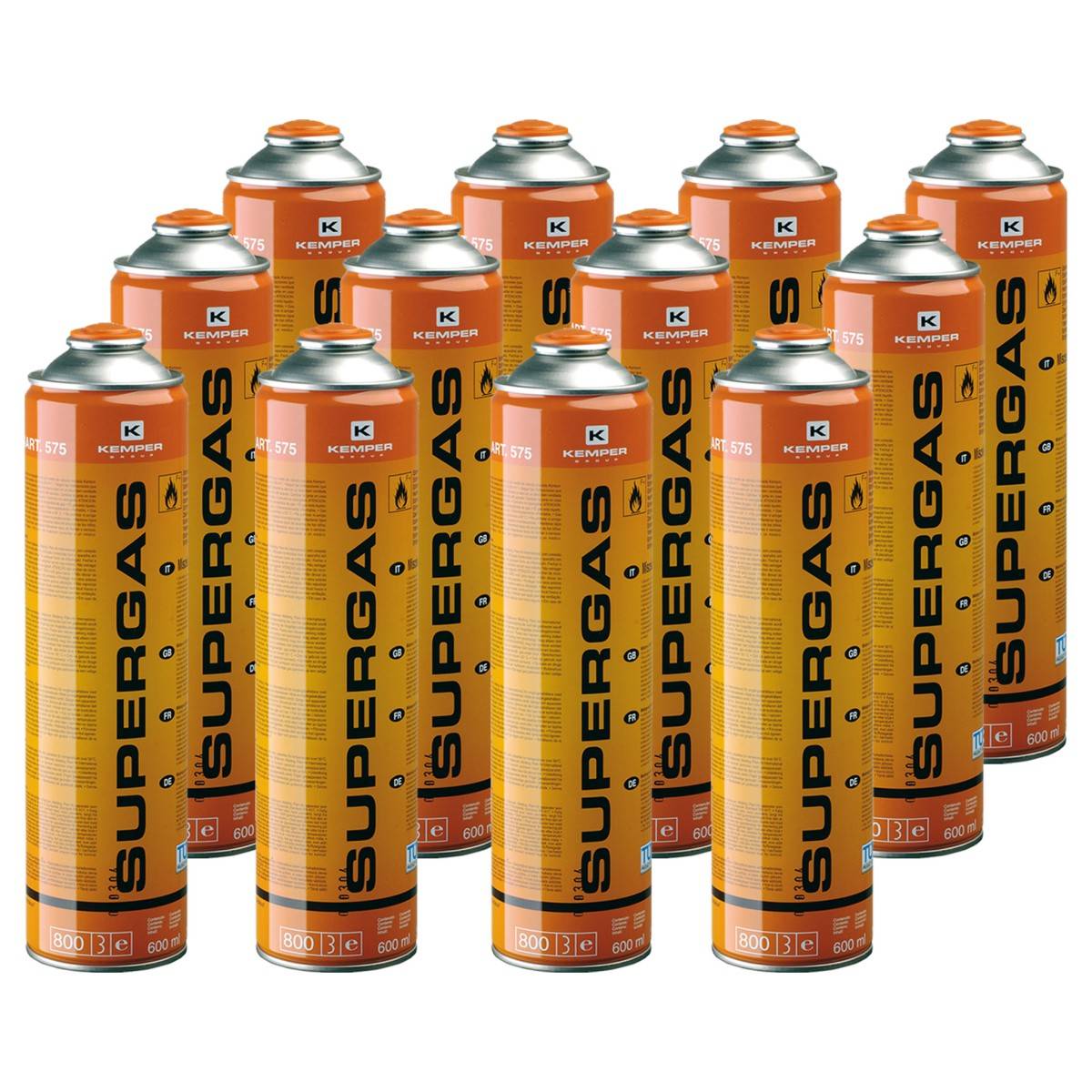 Pack de 12 Cartouches de gaz 330gr Butane propane mix 600ml Valve 7/16 KEMPER - Image 1