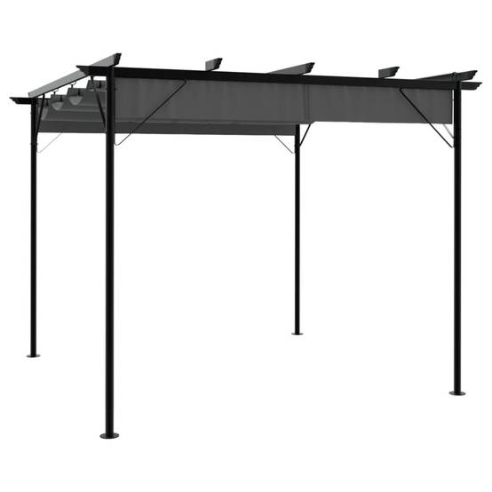Pergola - Tonnelle de jardin avec toit rétractable anthracite 3x3 m acier 180 g/m² - Image 2
