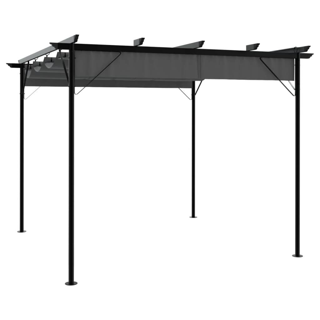 Pergola - Tonnelle de jardin avec toit rétractable anthracite 3x3 m acier 180 g/m² - Image 2