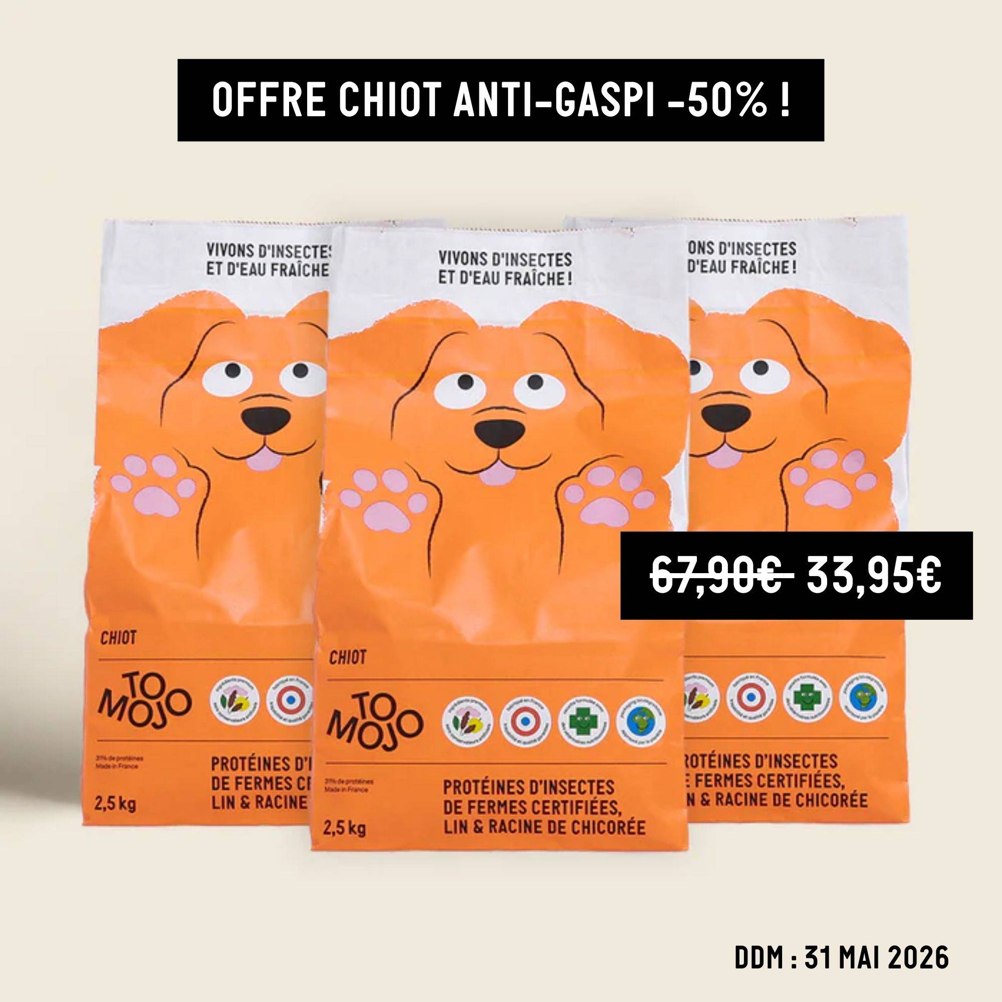 Croquettes aux insectes pour chiots 7,5kg - Tomojo - Image 1