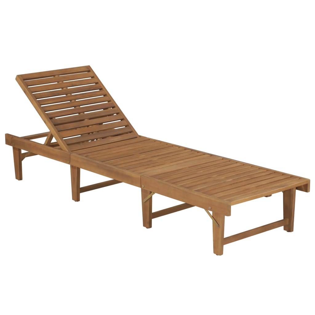 PANGIVO - Chaise longue pliable en bois d'acacia avec coussin beige 200 x 61 x 30/86 cm - PANGIVO - Image 2