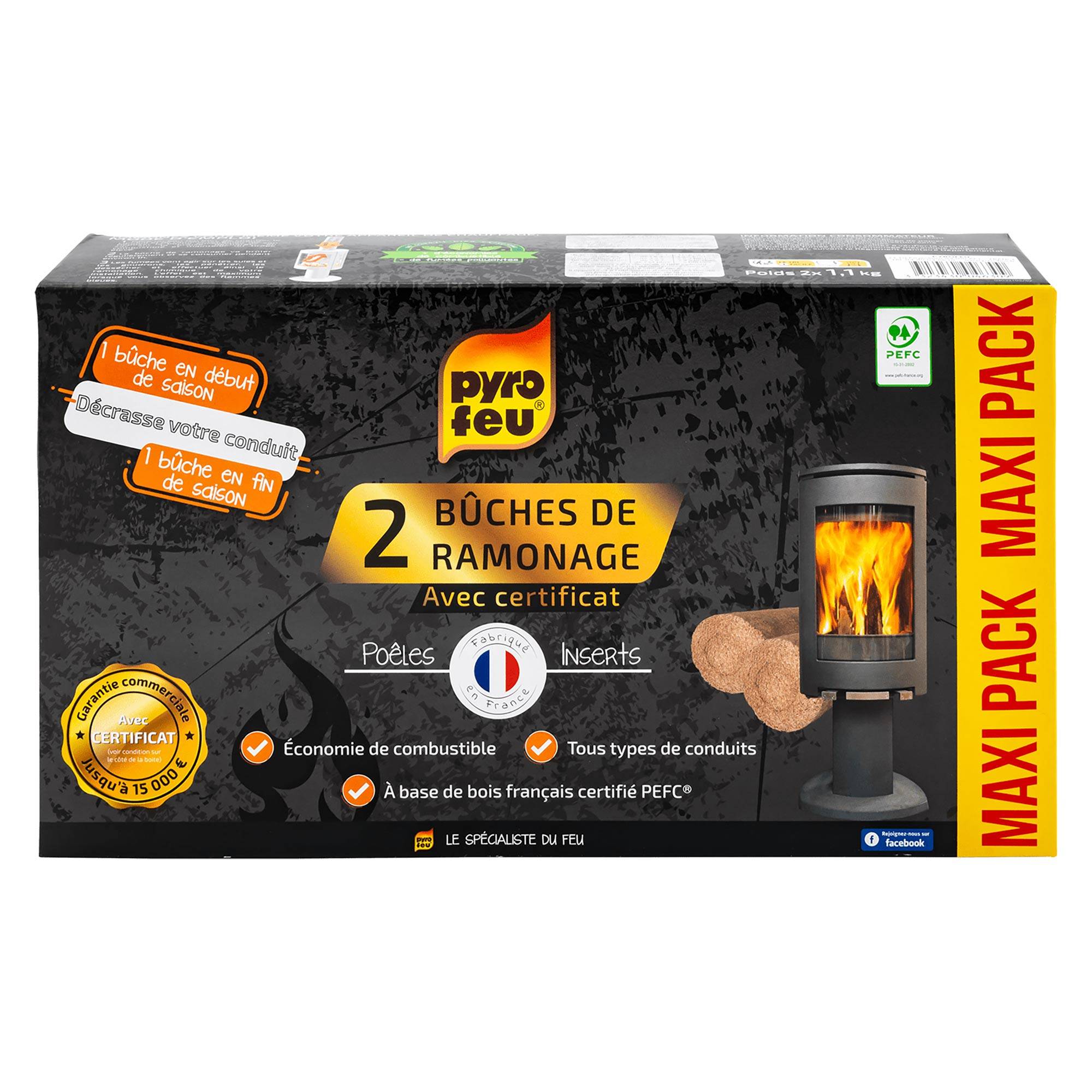 Lot de 2 bûches de ramonage Pyrofeu pour insert avec Certificat - Image 1