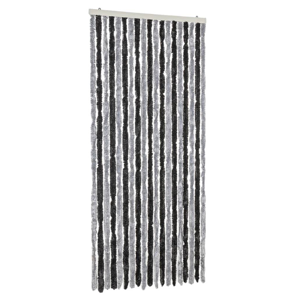 Rideau anti-mouches, Panneau de rideau gris et noir 56x185 cm chenille - Image 1