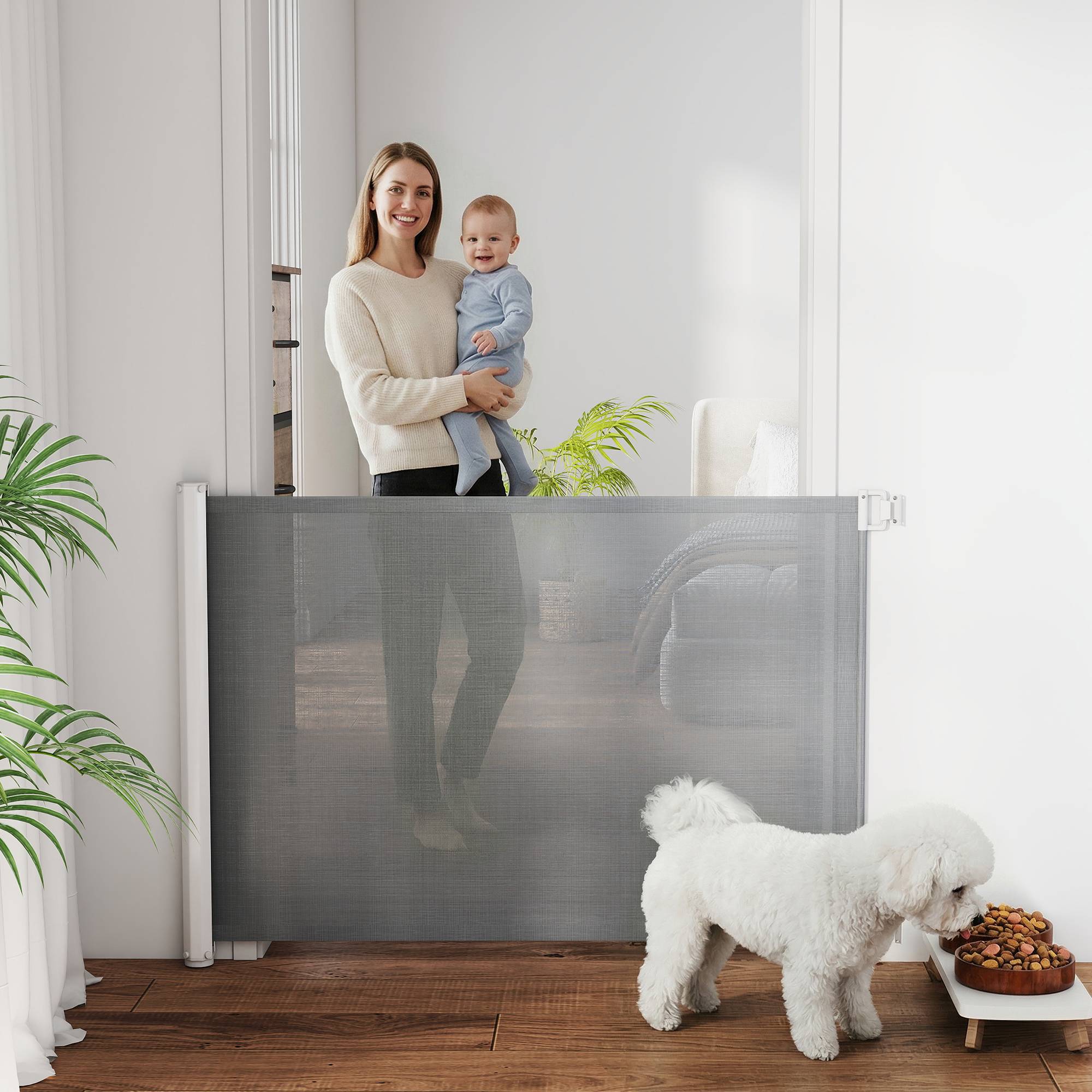 Barrière de sécurité rétractable métal teslin chiens gain de place 115x83cm gris - ComfortXL Outdoor Living - Image 3
