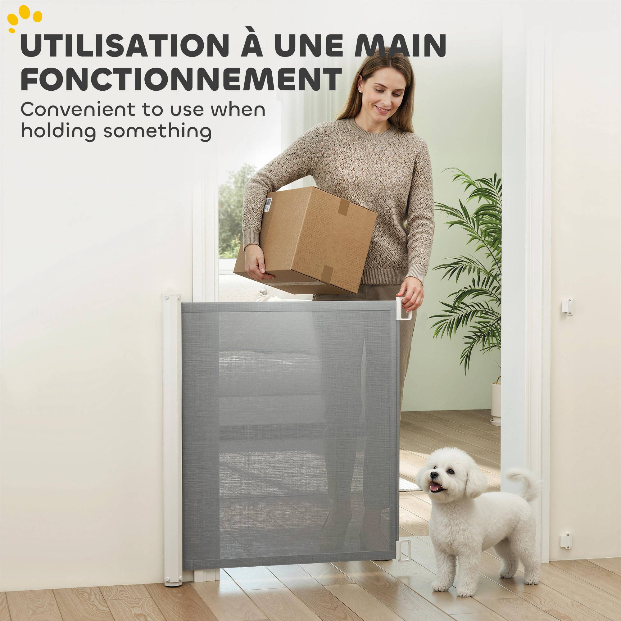 Barrière de sécurité rétractable métal teslin chiens gain de place 115x83cm gris - ComfortXL Outdoor Living - Image 7