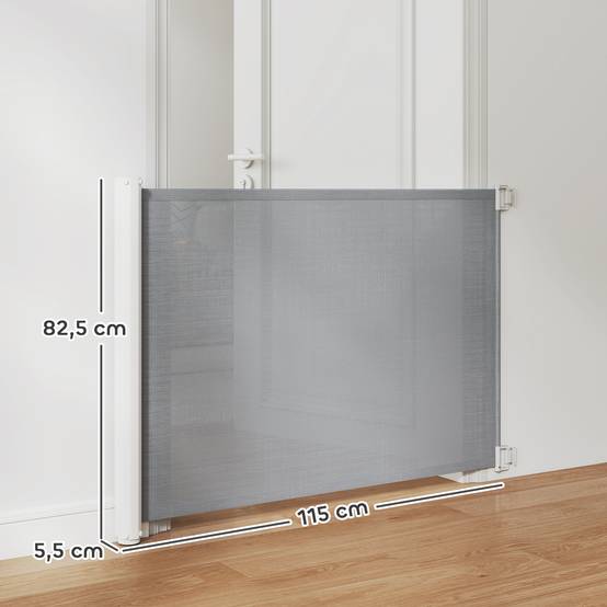 Barrière de sécurité rétractable métal teslin chiens gain de place 115x83cm gris - ComfortXL Outdoor Living - Image 5