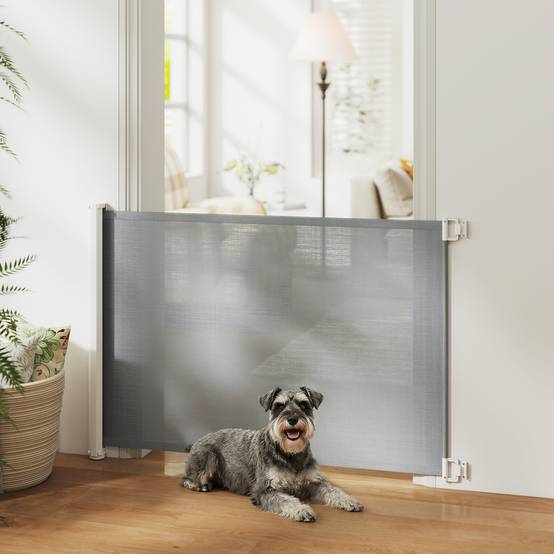 Barrière de sécurité rétractable métal teslin chiens gain de place 115x83cm gris - ComfortXL Outdoor Living - Image 4