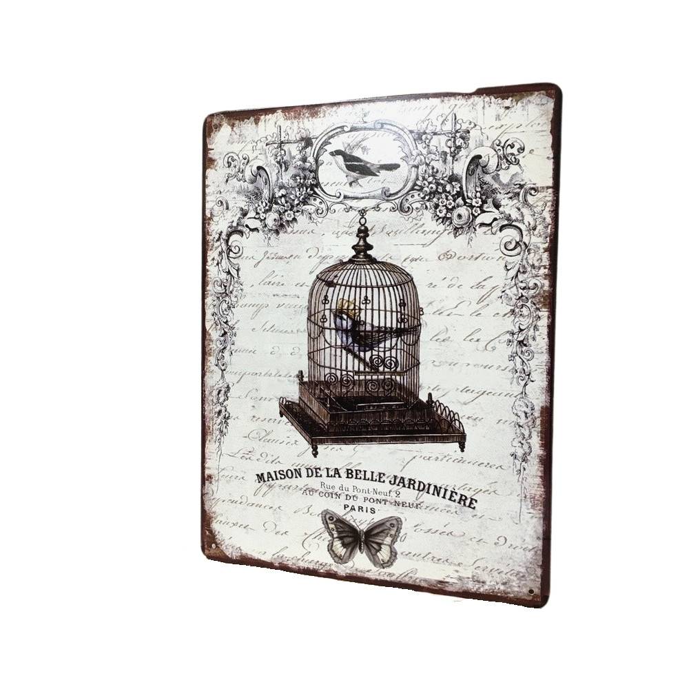 Chemin De Campagne - Plaque décorative en métal blanc vieilli et noir 33 x 25 cm Chemin de campagne - Image 3