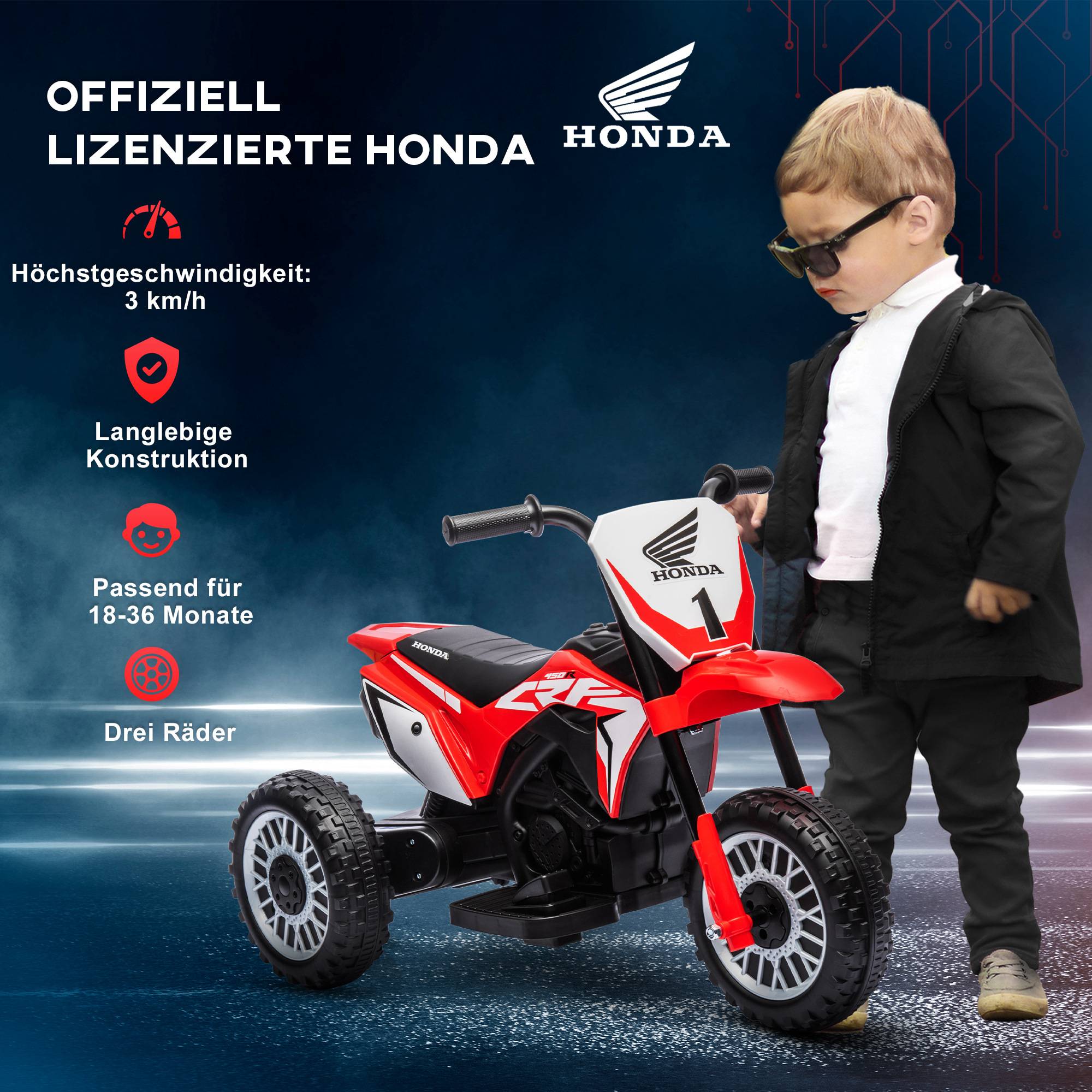 Moto électrique enfant Honda, 3 km/h, sons, 18-36 mois, rouge - Image 6